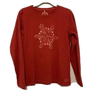 Life Is Good Womens Size Medium Red Graphic Cotton Blouse Classic Fit Top